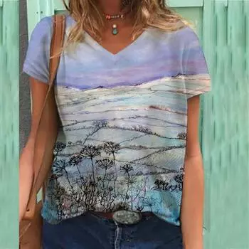 Футболка больших размеров с цветочным принтом, винтажные футболки с 3D-принтом для женщин и мужчин, топы с коротким рукавом и V-образным вырезом 6XL