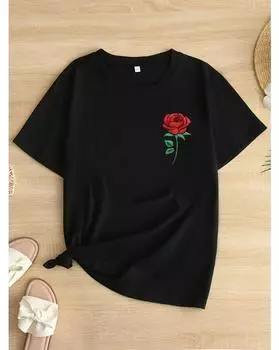 Футболка больших размеров с графическим принтом, повседневный топ с круглым вырезом и короткими рукавами для весны и лета, женская одежда больших размеров 1XL чёрный