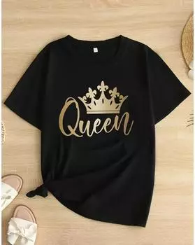 Футболка больших размеров с графическим принтом, повседневный топ с круглым вырезом и короткими рукавами для весны и лета, женская одежда больших размеров 1XL чёрный