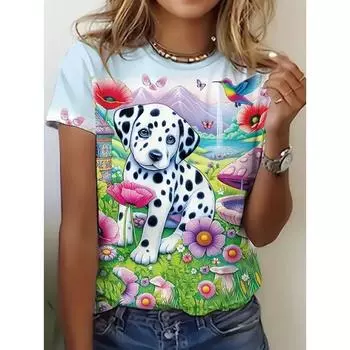 Футболка больших размеров в пляжном стиле с принтом в виде сердца и животных, повседневный топ с коротким рукавом для весны и лета, женская одежда больших размеров XS