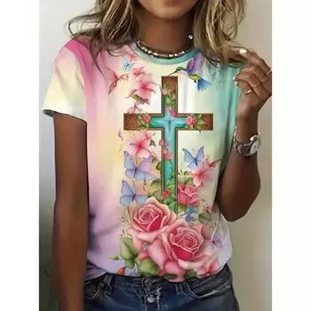 Футболка больших размеров в пляжном стиле с принтом в виде сердца и животных, повседневный топ с коротким рукавом для весны и лета, женская одежда больших размеров XS