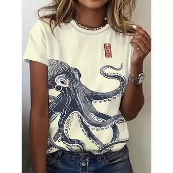 Футболка больших размеров в пляжном стиле с принтом в виде сердца и животных, повседневный топ с коротким рукавом для весны и лета, женская одежда больших размеров XS