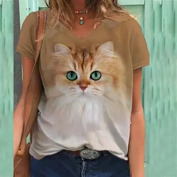 Футболка больших размеров, винтажные футболки с 3D-принтом, женские топы с V-образным вырезом и коротким рукавом, повседневные футболки 6XL