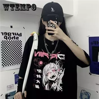 Футболка большого размера для девочек из аниме Harajuku Уличная футболка унисекс Y2K EGirl Модная одежда в стиле аниме Эстетическая одежда Стиль TikTok EBBoy Japan Shirt