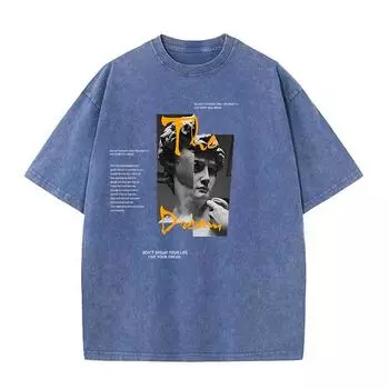 Футболка большого размера для мужчин и женщин, 230 г, хлопковая, скульптурный рисунок, винтажная, выстиранная и состаренная, с круглым вырезом и коротким рукавом в стиле хип-хоп S серый