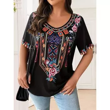 Футболка большого размера для женщин Boho Harajuku с графическим принтом, летние повседневные топы с коротким рукавом, уличная мода, футболка для женщин, одежда M