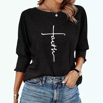 Футболка большого размера для женщин с принтом креста, повседневная, свободная, с круглым воротником, весна-лето S белый