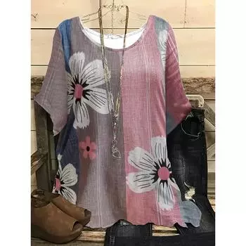 Футболка большого размера для женщин с круглым вырезом и короткими рукавами S