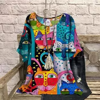 Футболка большого размера для женщин с круглым вырезом и короткими рукавами с 3D-принтом, женские футболки 7XL