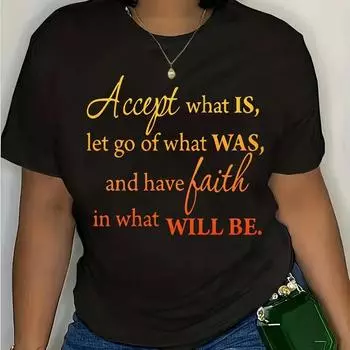 Футболка большого размера для женщин с короткими рукавами и круглым вырезом, с принтом букв и принтом омбре S