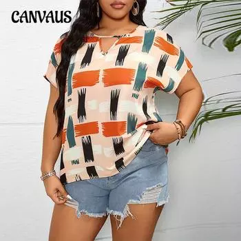 Футболка большого размера для женщин в летнем стиле с короткими рукавами и V-образным вырезом 1XL