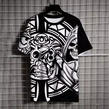 Футболка большого размера Grim Reaper, мужская футболка с коротким рукавом Man Fear, крутой тренд, Ghost Crow, стиль Haikyuu, комфорт, 3D-печать L