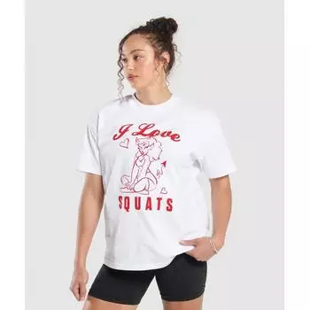 Футболка большого размера GYMSHARK I Love Squats Graphic Tee белая B1C9B WB57 XXS