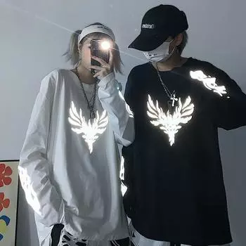 Футболка большого размера High Street, женская уличная одежда со светоотражающими крыльями и коротким рукавом в стиле Харадзюку, летний топ, женская одежда S белый