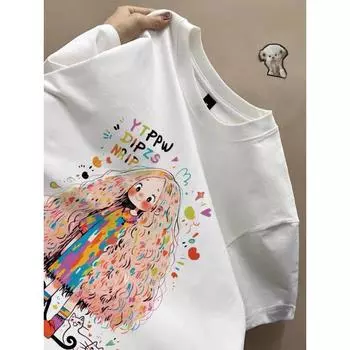 Футболка большого размера из чистого хлопка с короткими рукавами для женщин, летний дизайн, Niche Huge Slim Top M белый