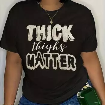 Футболка большого размера, повседневная, женская, с блестками, с принтом букв, с коротким рукавом, круглым вырезом, высокой эластичностью S