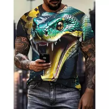 Футболка большого размера с 3D-принтом в виде живой змеи, мужская, с круглым вырезом и коротким рукавом, удобная для повседневной носки и в качестве подарка 2XL
