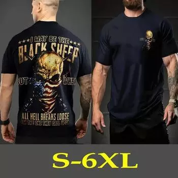 Футболка большого размера с цифровым графическим принтом в виде черепа и флага США, летняя мужская одежда M