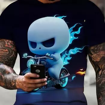 Футболка большого размера с принтом 3D Ghost & Blue Flame для мужчин, стильный топ с коротким рукавом, мужская одежда S