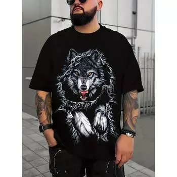 Футболка большого размера с принтом 3D волка, крутая футболка, свободные футболки с графикой для крупных и высоких парней, мужские футболки в уличном стиле XL
