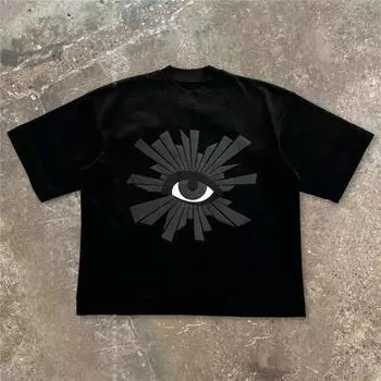 Футболка большого размера с принтом Puff, мужская и женская, винтажная, черная, с коротким рукавом, хлопковые топы S