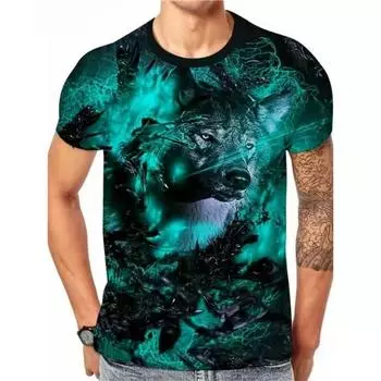 Футболка большого размера с принтом волка 3D для мужчин, летняя мода, уличная свободная повседневная рубашка с круглым вырезом и короткими рукавами, футболки для мужчин 7XL
