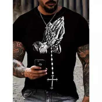 Футболка большого размера с рисунком «Руки молящегося» из мягкого слегка эластичного полиэстера, круглый вырез, короткий рукав, машинная стирка, повседневная праздничная одежда на лето S