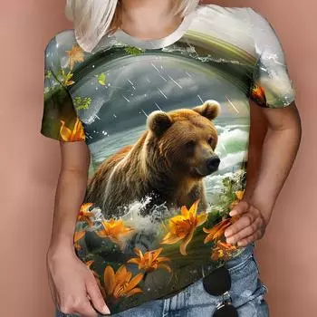 Футболка большого размера с забавным рисунком животных для женщин, футболка с 3D-принтом, повседневная футболка с короткими рукавами, летние женские футболки 7XL