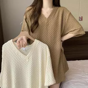 Футболка большого размера, универсальная, повседневная, однотонная, свободная, удобная, с V-образным вырезом, с короткими рукавами, женская M белый