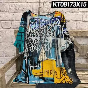 Футболка большого размера в стиле ретро с цветными блоками и 3D-принтом, летняя, повседневная, с круглым вырезом и короткими рукавами, свободная, для похудения 7XL