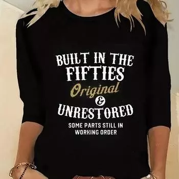 Футболка большого размера, женская футболка с принтом, длинными рукавами, круглым вырезом, средней длины S