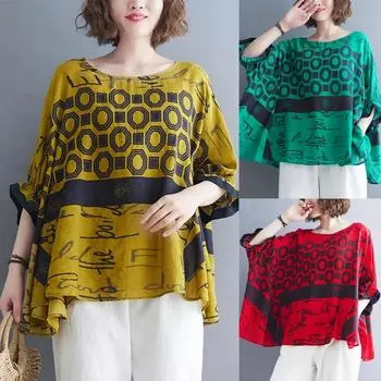 Футболка большого размера, женская хлопковая футболка с винтажным принтом, повседневная свободная летняя футболка с коротким рукавом и рисунком летучей мыши, женские топы M красный