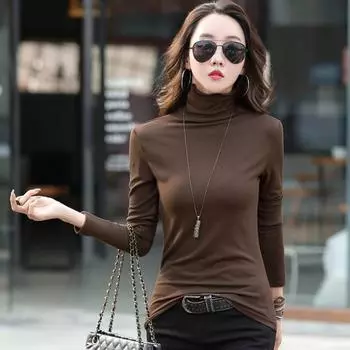 Футболка-бомбер для женщин на осень и зиму с высоким воротником и длинным рукавом в корейском стиле, новая облегающая футболка с бархатным верхом и подкладкой для женщин 2XL чёрный