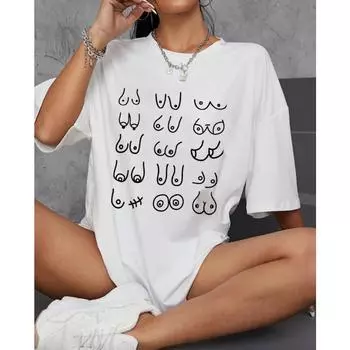 Футболка Boobs Oversize с рисунком boobs line art свободная футболка женская модная повседневная хлопковая эстетичная верхняя часть S