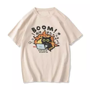 Футболка Boom CAT Mental Pure Cotton с короткими рукавами для мужчин и женщин 2024 года, новые футболки свободного покроя с рисунком XS