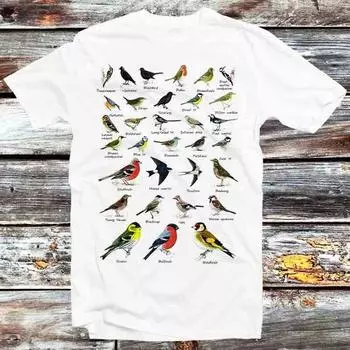 Футболка British Garden Birds, 230 г/м, 100% хлопок, винтажная ретро-футболка, крутой подарок для мужчин и женщин, унисекс, мультяшный аниме-топ, футболка B339 XXS белый