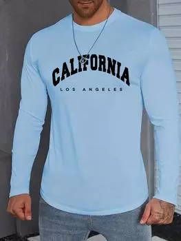 Футболка California с круглым вырезом и длинными рукавами, стильная повседневная одежда, удобный крой, всесезонный полиэстер S синий