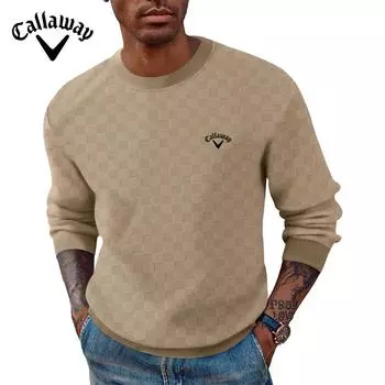 Футболка Callaway Embroidered Autumn and Winter для мужчин, плотная, трикотажная, жаккардовая, с круглым вырезом, в шахматную клетку, с длинными рукавами S