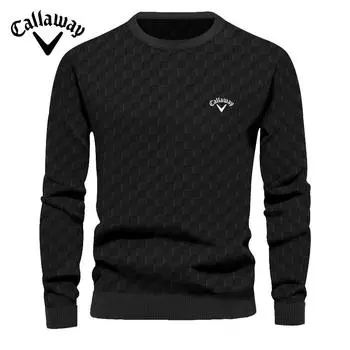 Футболка Callaway Embroidered Autumn and Winter для мужчин, плотная, трикотажная, жаккардовая, с круглым вырезом, в шахматную клетку, с длинными рукавами S