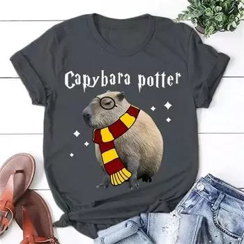 Футболка Capybara Potter для мужчин, новая популярная летняя футболка с графическим принтом, короткий рукав, женская мода, повседневные футболки для отдыха на открытом воздухе, топы S