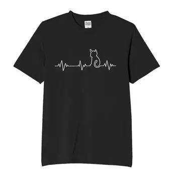 Футболка Cat Heartbeat Cute Funny Jokes Clothes Joke Black 3XL Size [Oremake]