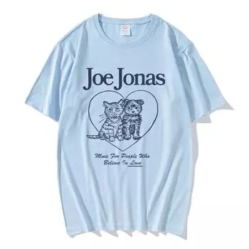 Футболка Cat Meme Animal Friends с изображением певца Джо Джонаса, повседневная летняя футболка с круглым вырезом, унисекс, уличная одежда XS
