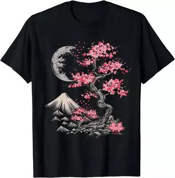 Футболка Cherry Blossom Night - Футболка Moonlit Serenity Футболки в японском стиле Мужская одежда Топы Футболки с графикой Уличная одежда S