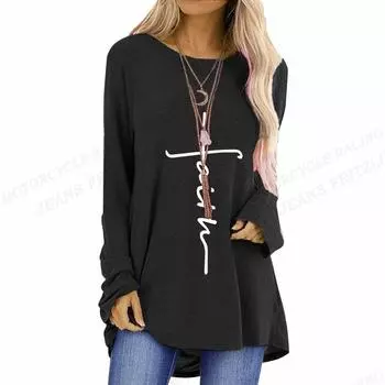 Футболка Christian Футболка с принтом Cross 3D, женская модная футболка, свободная футболка с длинным рукавом, женская футболка большого размера, свободная S