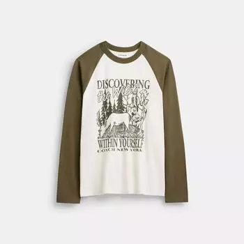 Футболка Coach Wild Raglan Crewneck с длинными рукавами из органического хлопка, кремового цвета, многоцветная XSmall