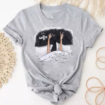 Футболка Coffee Trend, модная футболка 90-х годов, милая милая одежда, повседневная женская футболка с коротким рукавом и принтом, женская футболка с графикой S