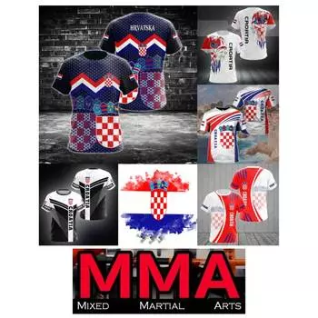 Футболка Croatia Croatian Hrvatska MMA Kick Boxing UFC Muay Thai с графическим ретро-винтажным 3D-принтом для мужчин и женщин, унисекс, с коротким рукавом и круглым вырезом XS