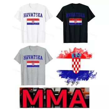 Футболка Croatia MMA Kick Boxing UFC Muay Thai с графическим ретро-винтажным 3D-принтом для мужчин и женщин, унисекс, с коротким рукавом, с круглым вырезом, черная, белая, серая S