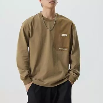 Футболка цвета хаки с длинными рукавами, мужская, свободного покроя, большого размера, молодежная, нижняя часть, верхняя одежда, свитер с круглым вырезом, модный бренд M хаки