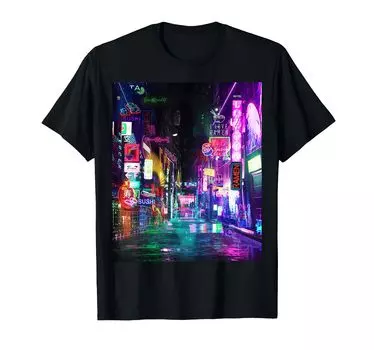 Футболка Cyberpunk City SF Night Tokyo Japan Urban Noir Dystopia